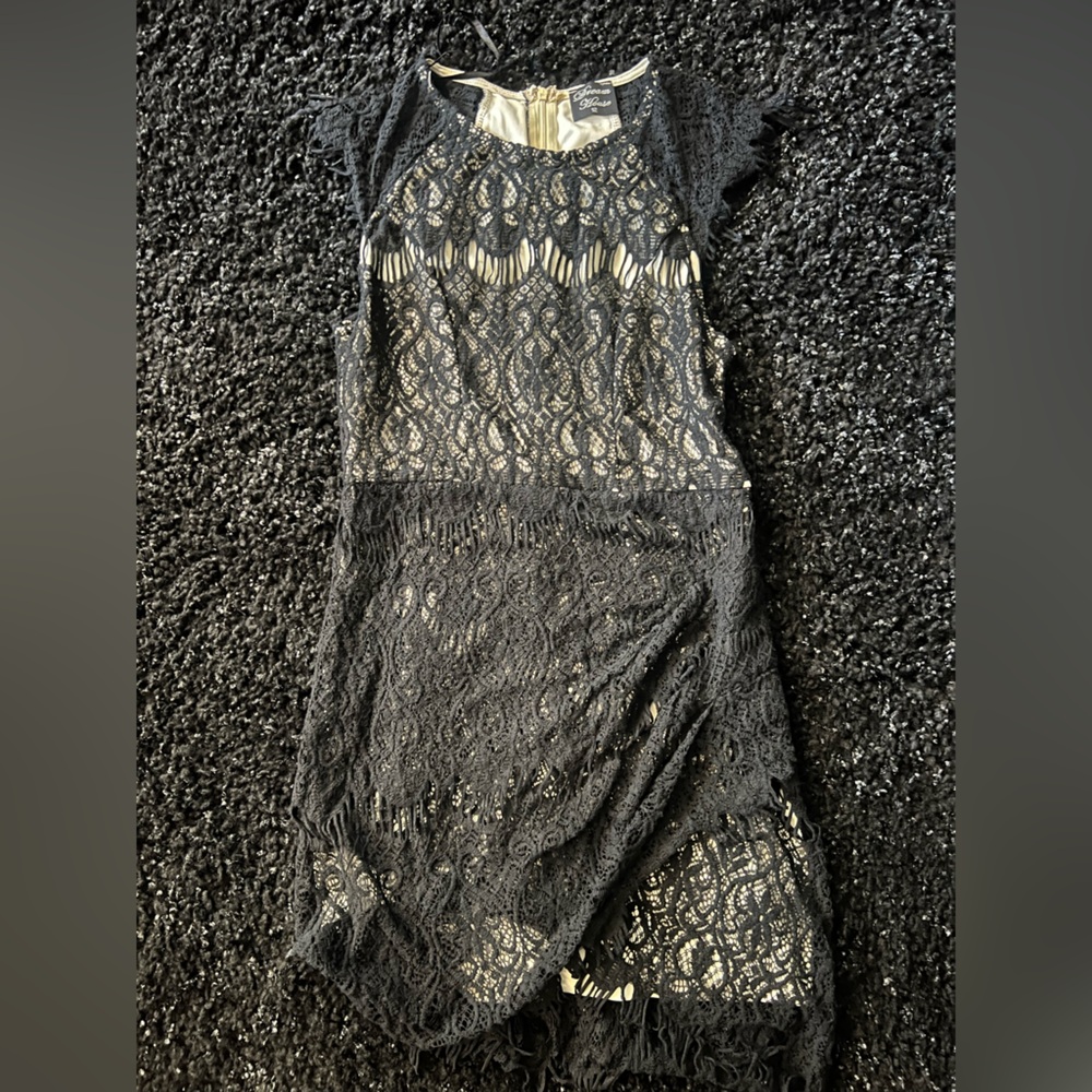 Dreamhouse Black Lace Overlay Dress with Fringe – Label Size 12 (Fits 4–6)